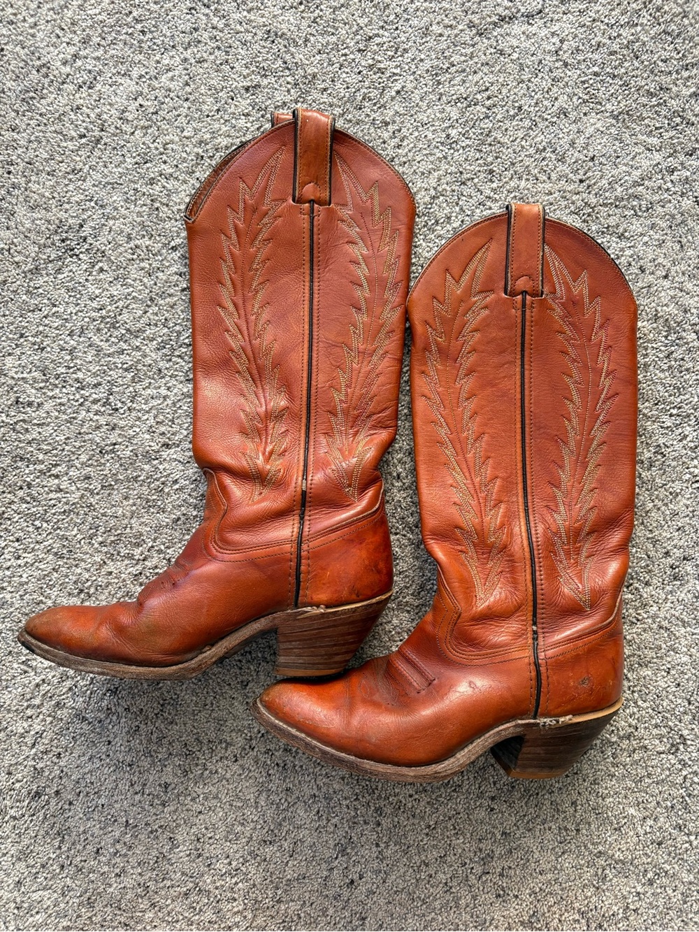 Vintage Miller Stockman Cognac Brown Leather Cowboy Boots- women’s size 6.5
